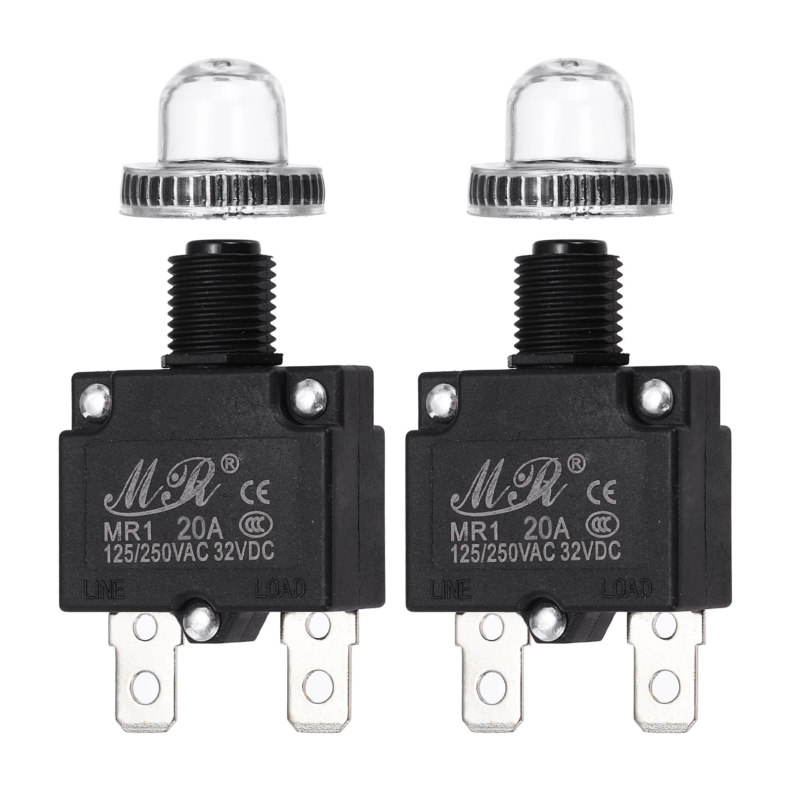 Unique Bargains - 2pcs 20A Push Button Circuit Breaker, 125/250V AC,32V DC, Manual Reset Thermal Overload Protector, Waterproof Caps - Black price history on PriceWatchPro