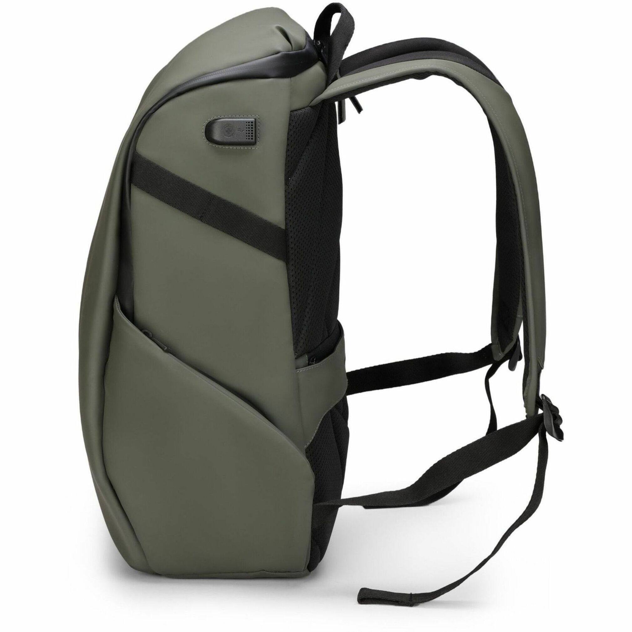 Left. Swissdigital Design - LAMONE L LED TSA-Friendly Water-Resistant Backpack With USB Charging Port  RFID Protection and Fits Up to 16″ Laptop - Dark Green.