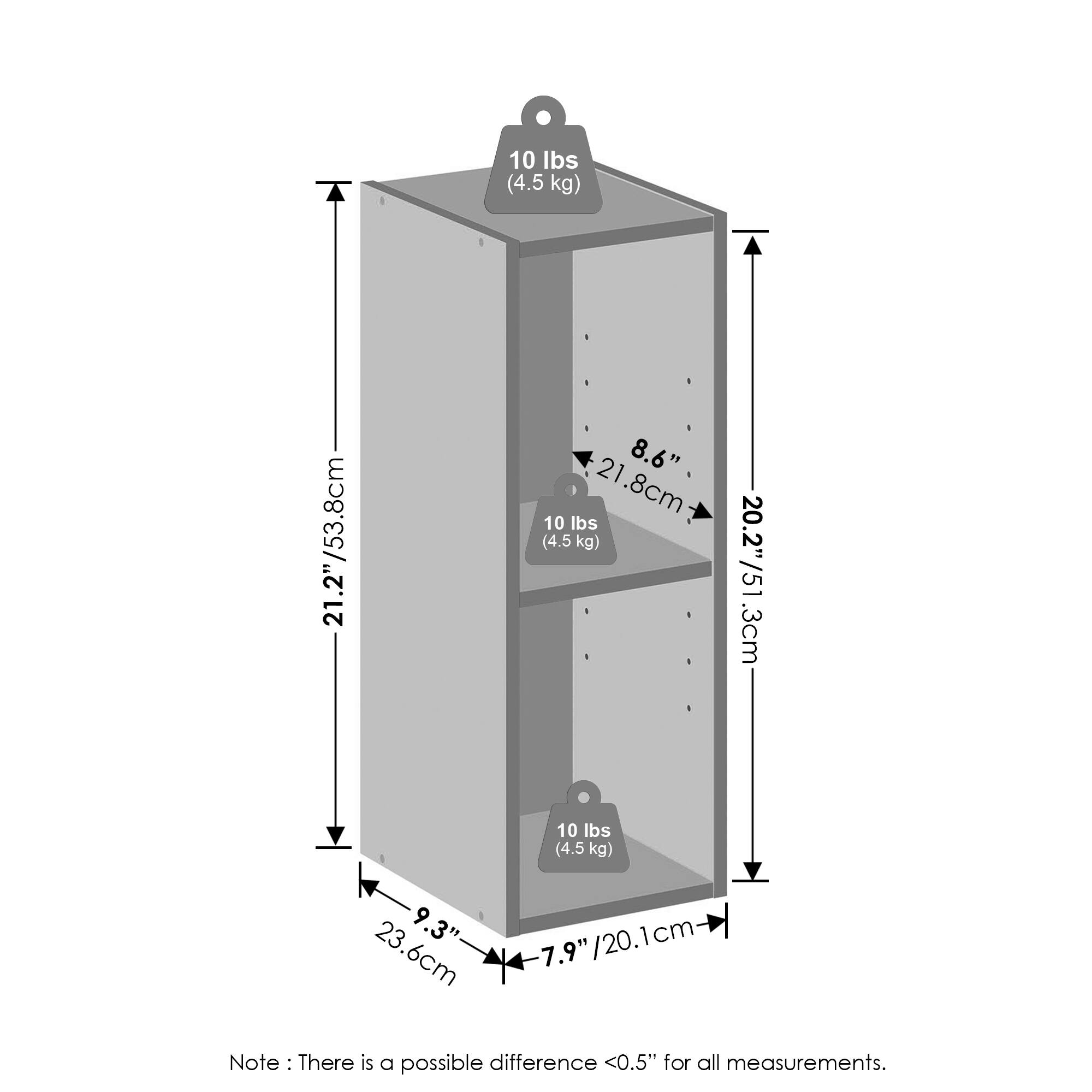 10 lbs (4.5 kg)  
21.2" / 53.8 cm  
8.6" / 21.8 cm  
20.2" / 51.3 cm  
9.3" / 23.6 cm  
7.9" / 20.1 cm  

Note: There is a possible difference <0.5" for all measurements.