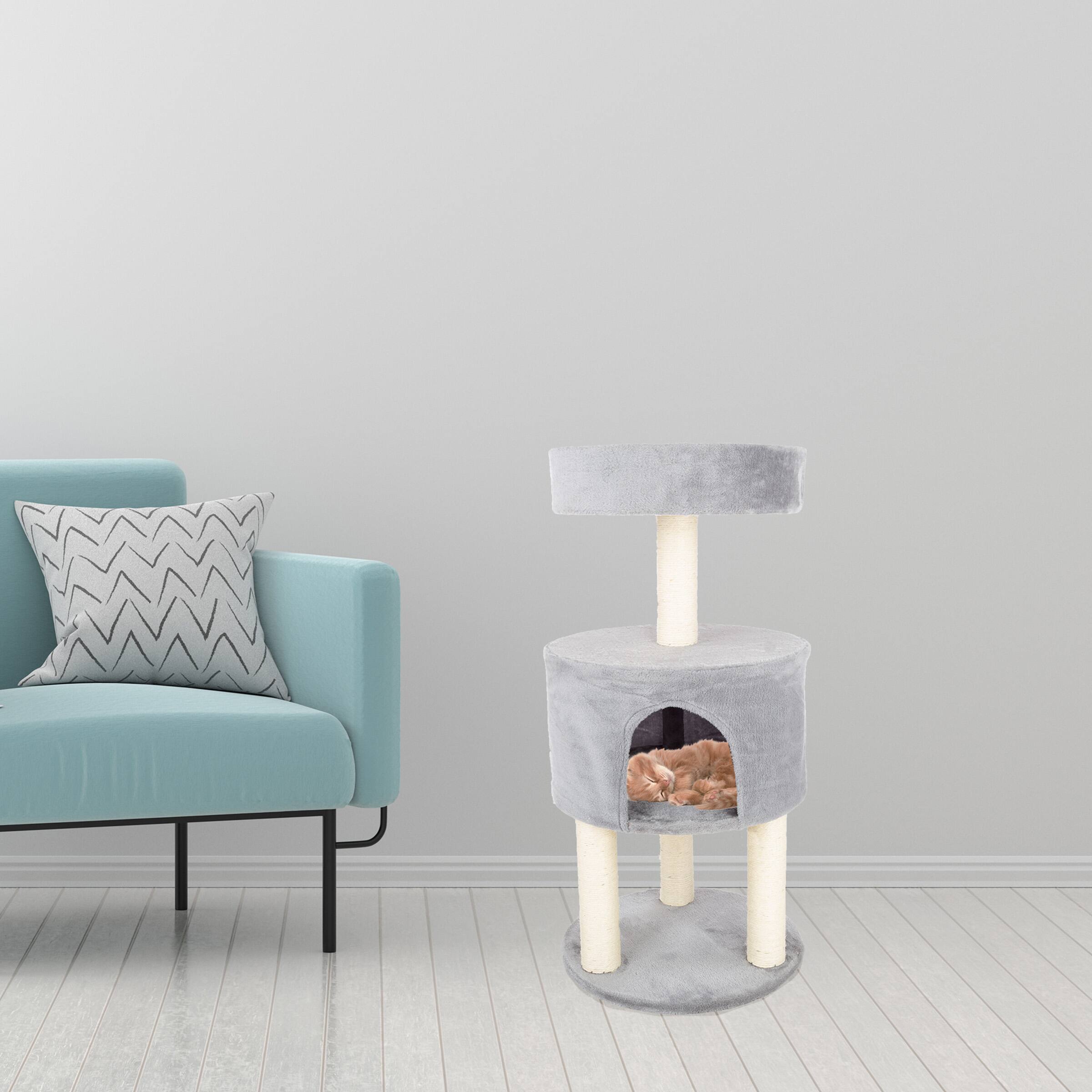 Alt View 1. PetMaker - 4-Tier Round Cat Tower Large Kitty Condo, Napping Perch, and 4 Sisal Rope Scratching Posts Cat Tree for Indoor Cats - Gray.