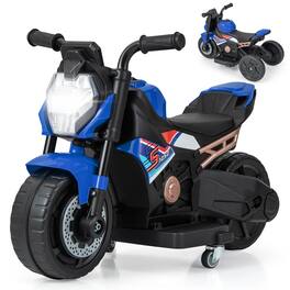 Gymax - 2-in-1 Kids Electric Motorcycle w/ Detachable Training Wheels Headlight & Horn - Blue