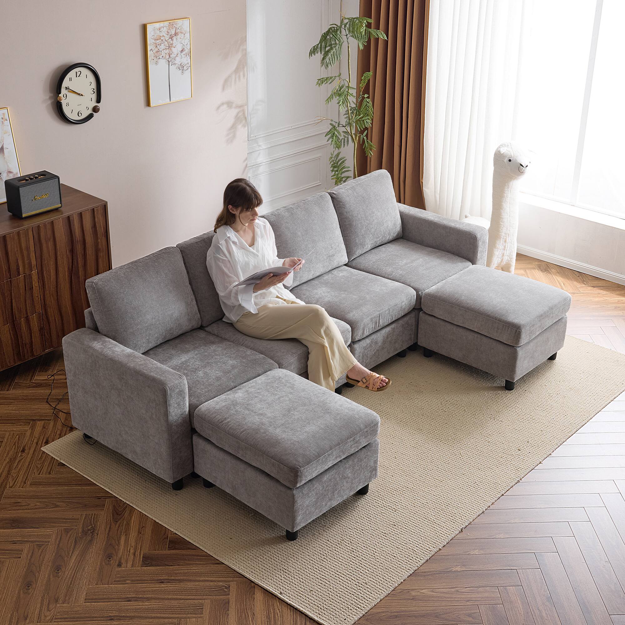Alt View 6. U-HOMY - U-HOMY 6-Piece Modular Sectional Sofa with Storage, Reversible L-Shaped Couch - Light Grey.