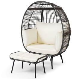 Costway - 2 PCS Patio Wicker Lounge Basket Set Oversized Egg Chair with Soft Cushions - Off White