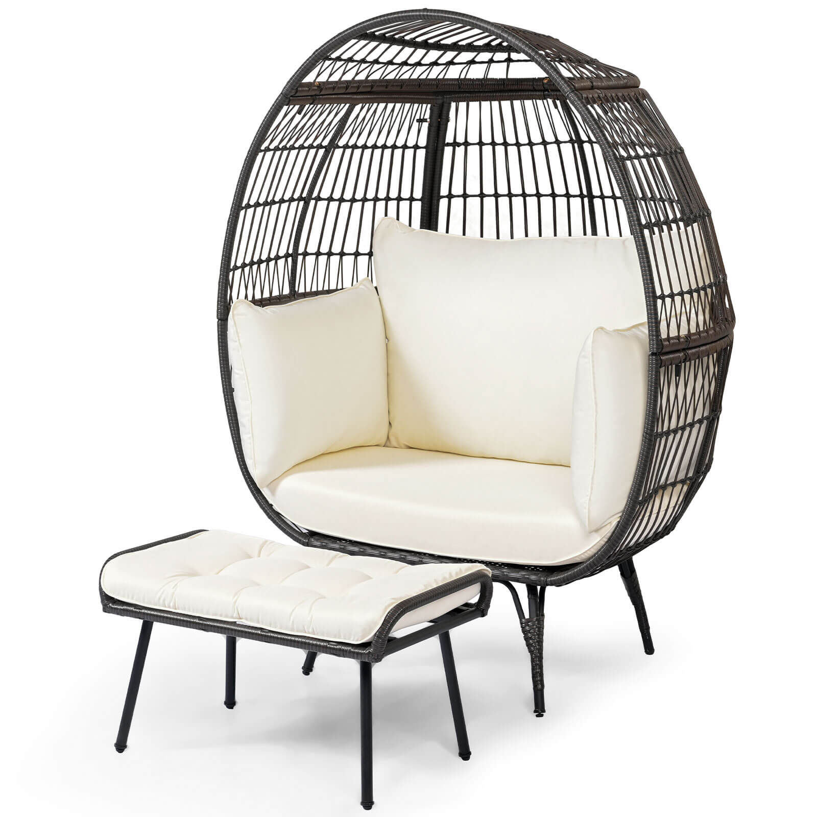 Front. Costway - Costway 2 PCS Patio Wicker Lounge Basket Set Oversized Egg Chair with Soft Cushions - Off White.