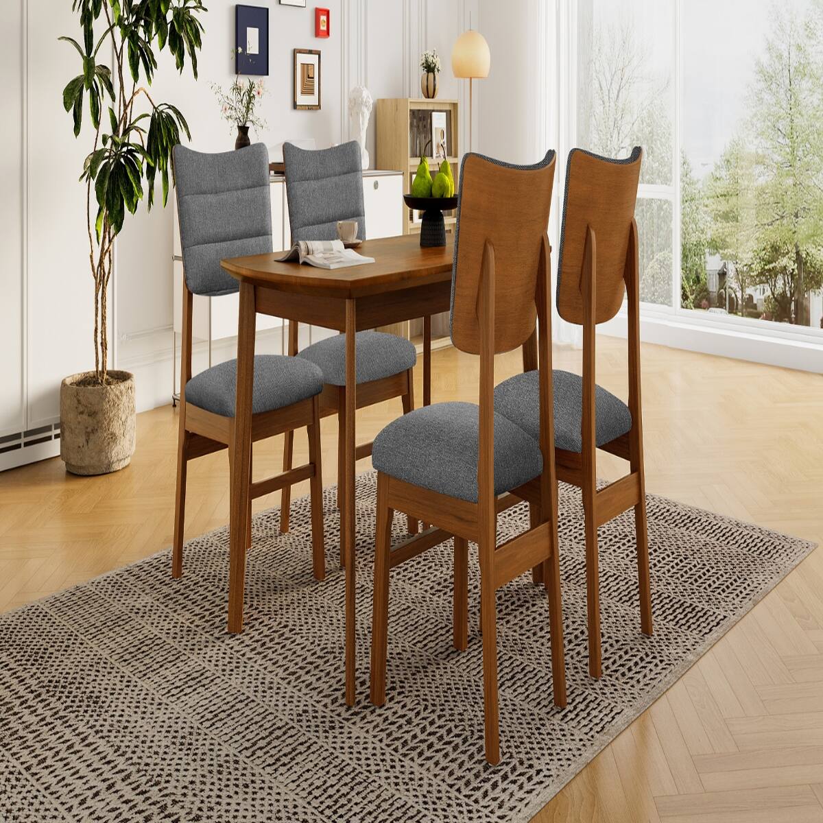 Alt View 3. Loheer - Loheer Dining Table Set for 4, Farmhouse Brown and Gray 5 Piece Set with Upholstered Chairs - Brown and Gray.