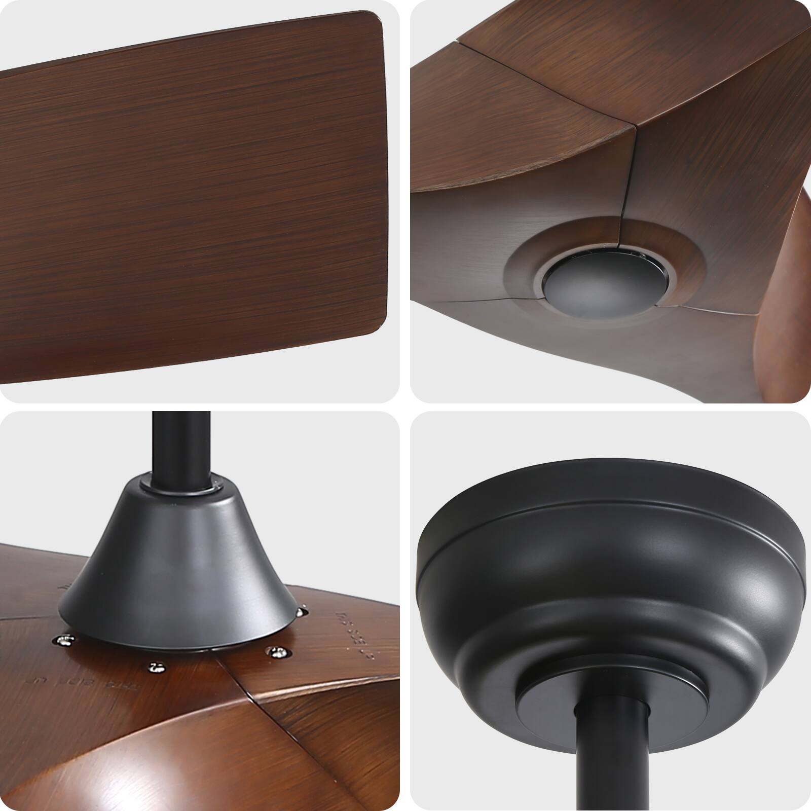 Alt View 4. Sofucor - 52 Inch Propeller Ceiling Fan No Light Low Profile Ceiling Fans with Remote for Indoor/Outdoor Patio Living Room Bedroom - Black - Deep Wood Grain.