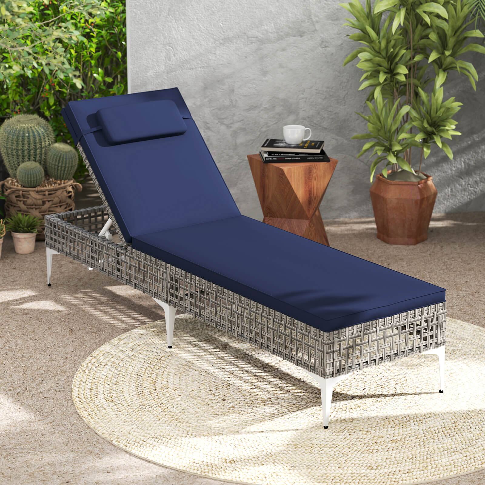Alt View 3. Costway - Costway 2 PCS Patio Chaise Lounge Chair with 6-Level Adjustable Backrest Removable Cushion - Navy.
