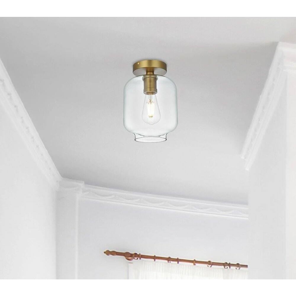 Alt View 5. Living District - Collier 7.5 Inch Flush Mount Ceiling Light Clear Shade in Satin Gold - Satin Gold And Clear.