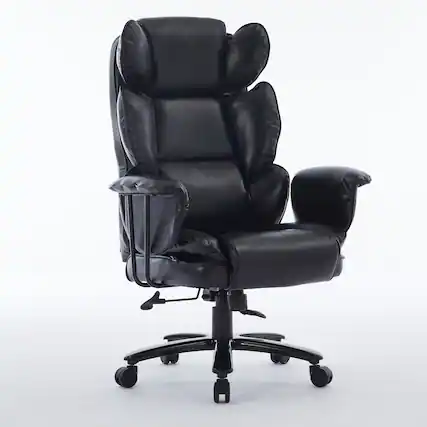 Front. Aukfa - Big and Tall Office Chair 500lbs - Ergonomic High Back Leather Executive Desk Chair with Wide Seat - Black.
