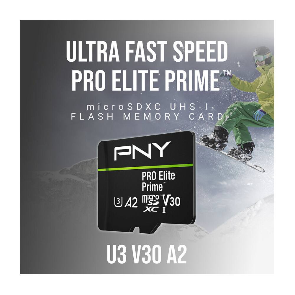 ULTRA FAST SPEED PRO ELITE PRIME™ microSDXC UHS-I FLASH MEMORY CARD  
PNY PRO Elite Prime  
U3 V30 A2