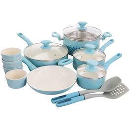 Brentwood - Spice by Tia Mowry Savory Saffron 16 Piece Ceramic Nonstick Cookware Set - Blue