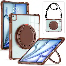 Dteck - For Apple iPad Air (M4) 13" 2026 & (M3) 2025 & (M2) 2024 and Pro 12.9 6th/5th/4th/3rd Gen Case,Clear Rugged Stand Cover - Chocolate