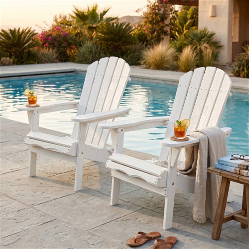 Angle. HTUTWOO - Set of 2 Wood Lounge Patio Chair for Garden Outdoor - Wooden Folding Embossed Adirondack Chair, Wood Lounge Patio Chair - White.
