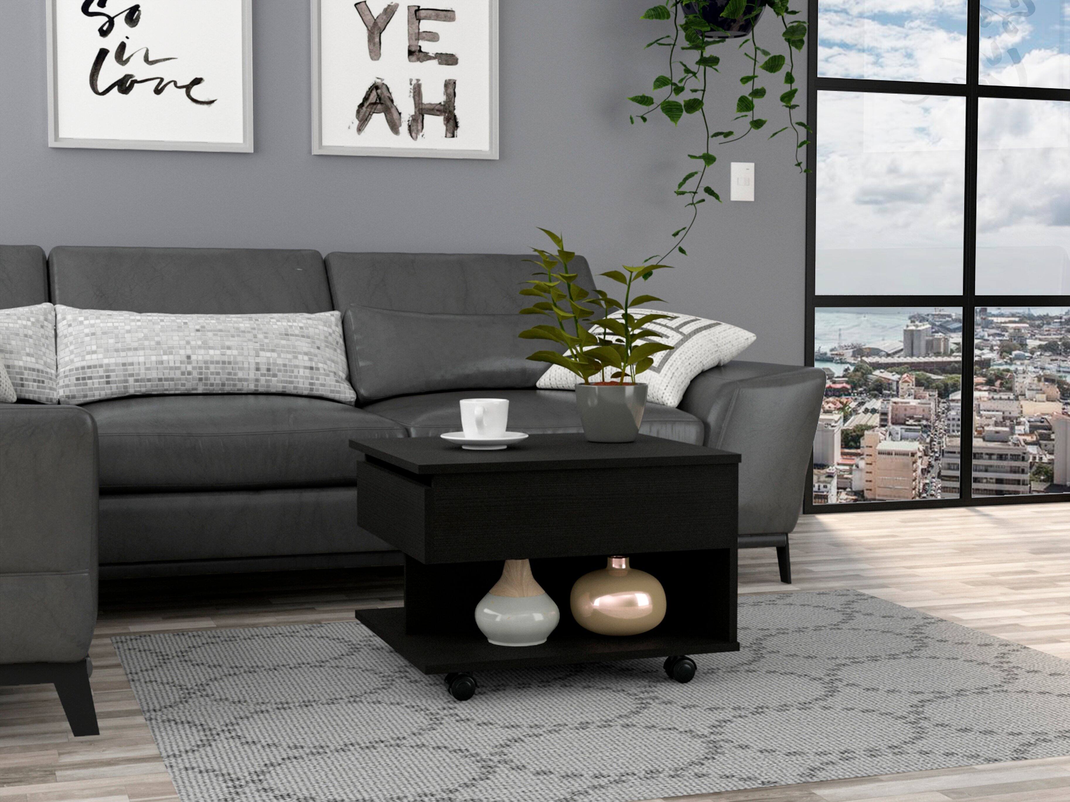 Angle. TuHome - Luanda Lift Top Coffee Table, Casters, One Shelf - Black.