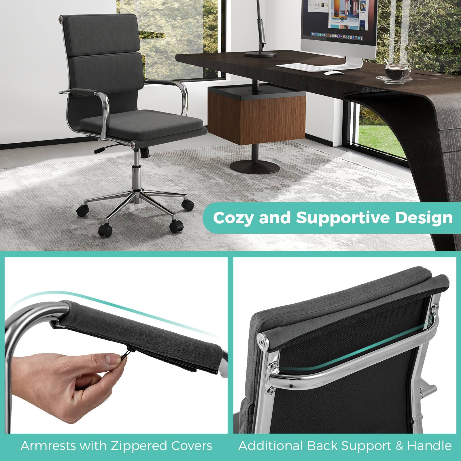 - Cozy and Supportive Design
- Armrests with Zippered Covers
- Additional Back Support & Handle