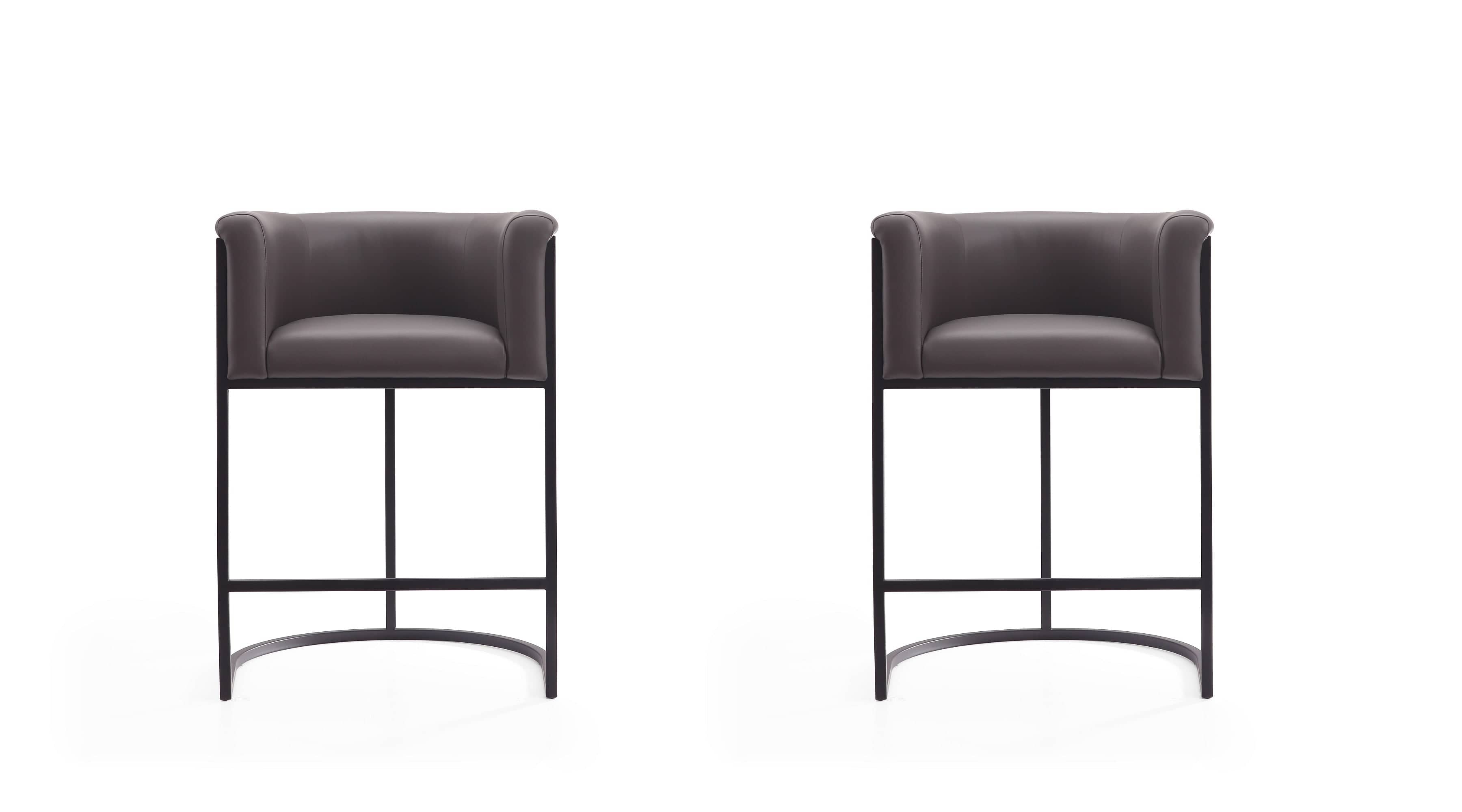 Manhattan Comfort - Cosmopolitan Mid-Century Modern Metal Upholstered Counter Stool - Set of 2 - Graphite