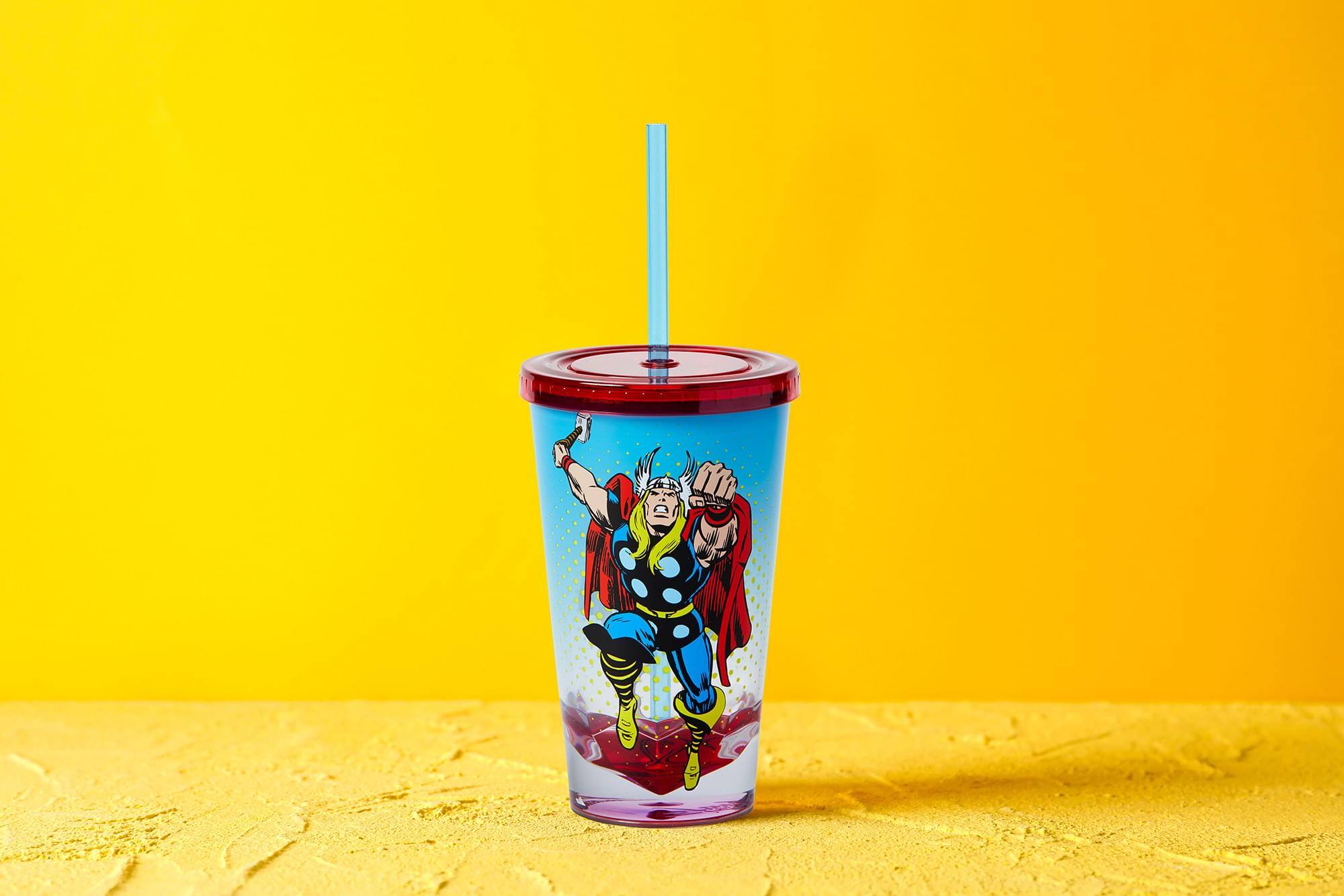 Alt View 3. Marvel - Marvel Thor God Of Thunder Plastic Tumbler Cup Lid & Straw | Holds 19 Ounces - Red.