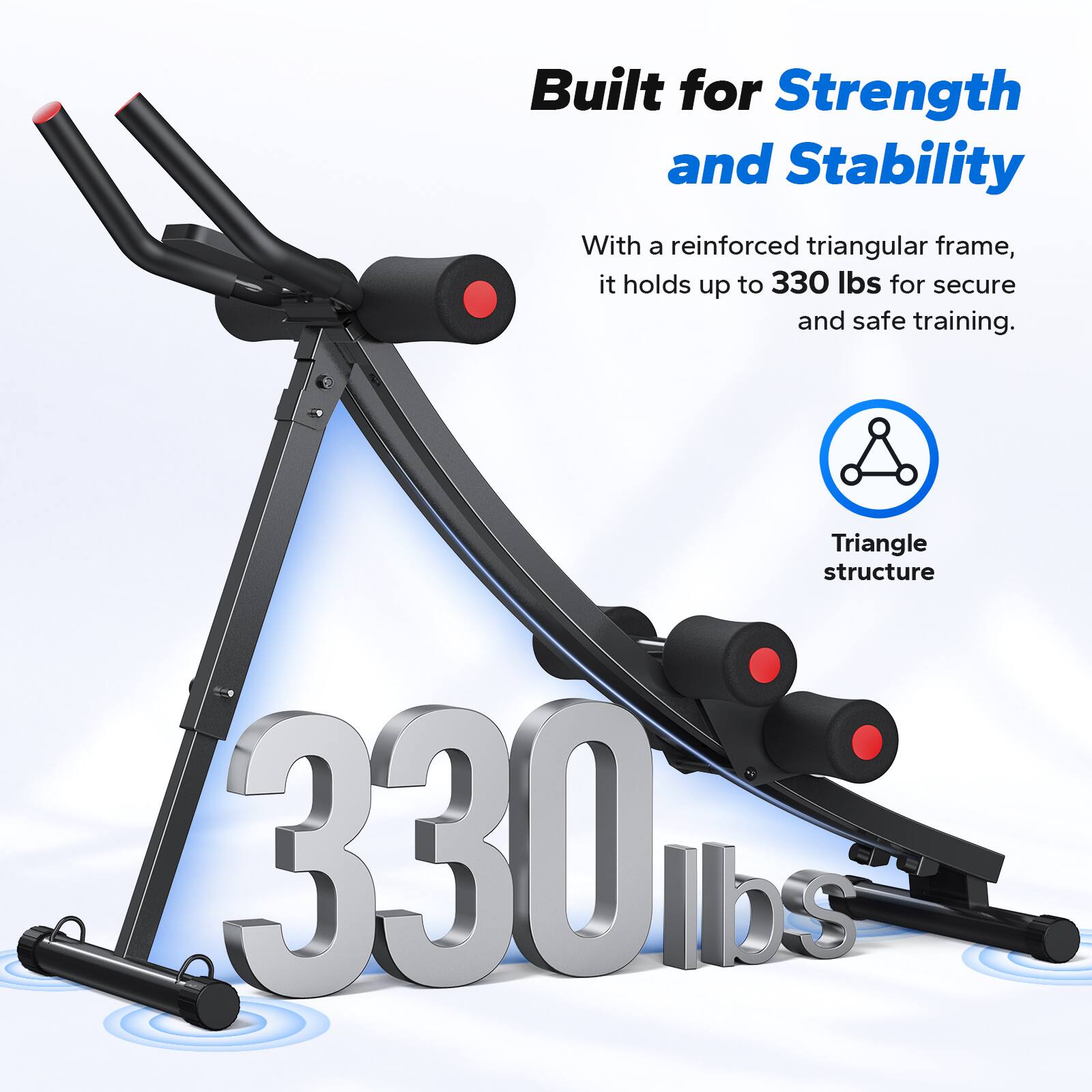 Built for Strength and Stability

With a reinforced triangular frame, it holds up to 330 lbs for secure and safe training.

Triangle structure

330 lbs