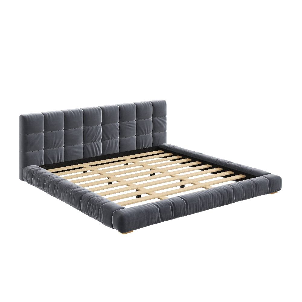 Alt View 8. Loheer - Loheer King Size Upholstered Velvet Platform Bed Frame Gray Low Profile - Gray.
