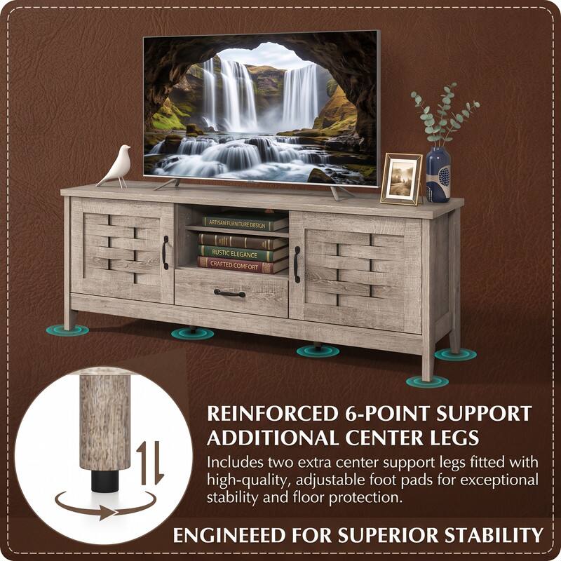 ARTISAN FURNITURE DESIGN  
RUSTIC ELEGANCE CRAFTED COMFORT  

REINFORCED 6-POINT SUPPORT ADDITIONAL CENTER LEGS  
Includes two extra center support legs fitted with high-quality, adjustable foot pads for exceptional stability and floor protection.  

ENGINEERED FOR SUPERIOR STABILITY