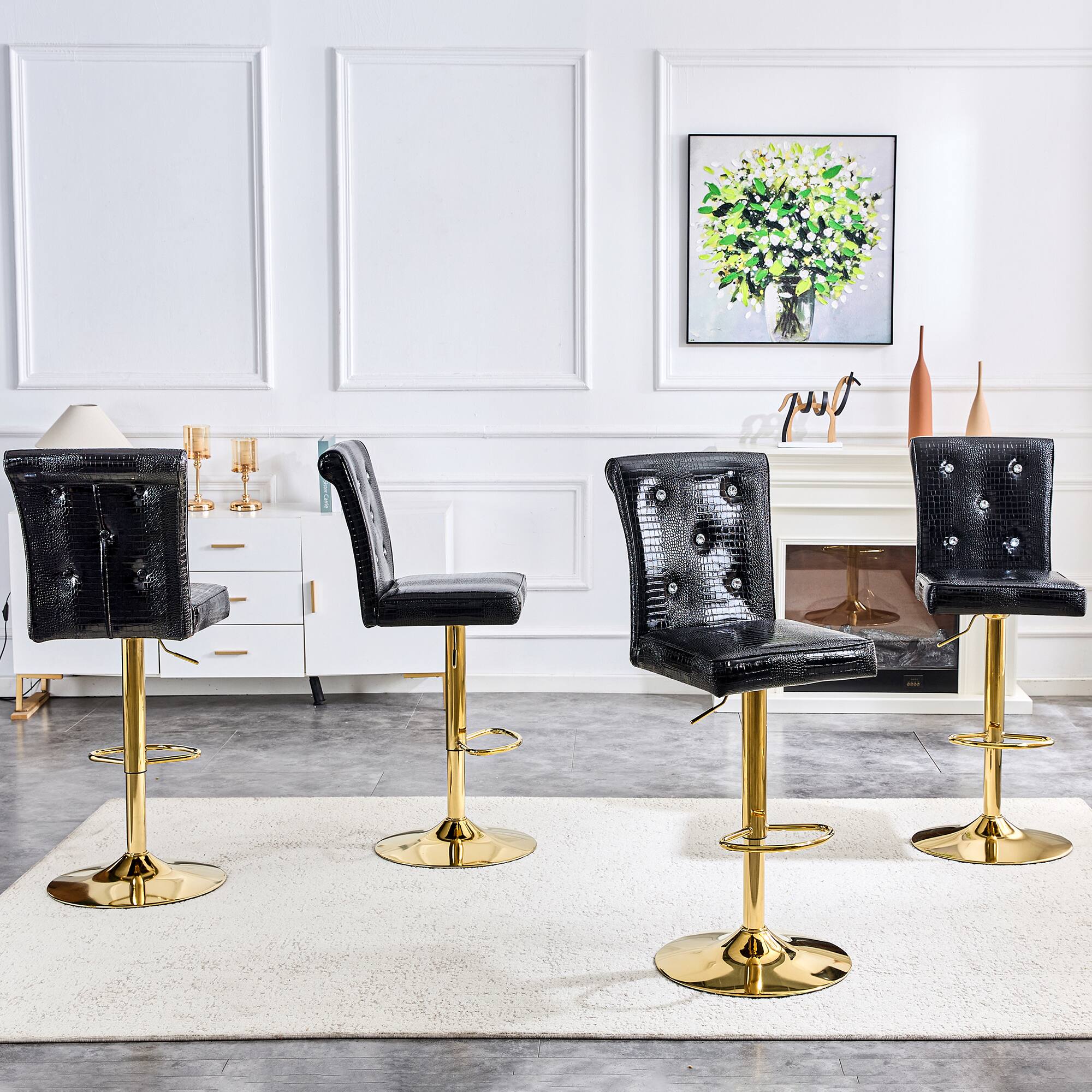 Alt View 2. Loheer - Vintage Crocodile Faux Leather Lift Bar Stools Set of 2 Adjustable 1.8 x 1.4 x 4.1 ft - Black.