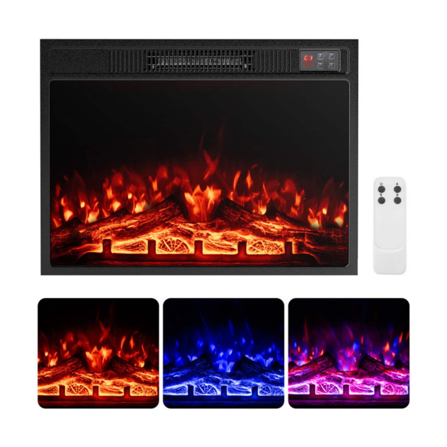 LUCKY ONE - 23 Inch Recessed/Freestanding Electric Fireplace Insert with 3 Flame Colors - Black