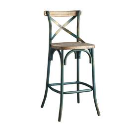 Manhattan Lane - Wood & metal Bar Height Chair with X Style Panel back - Antique Sky Blue