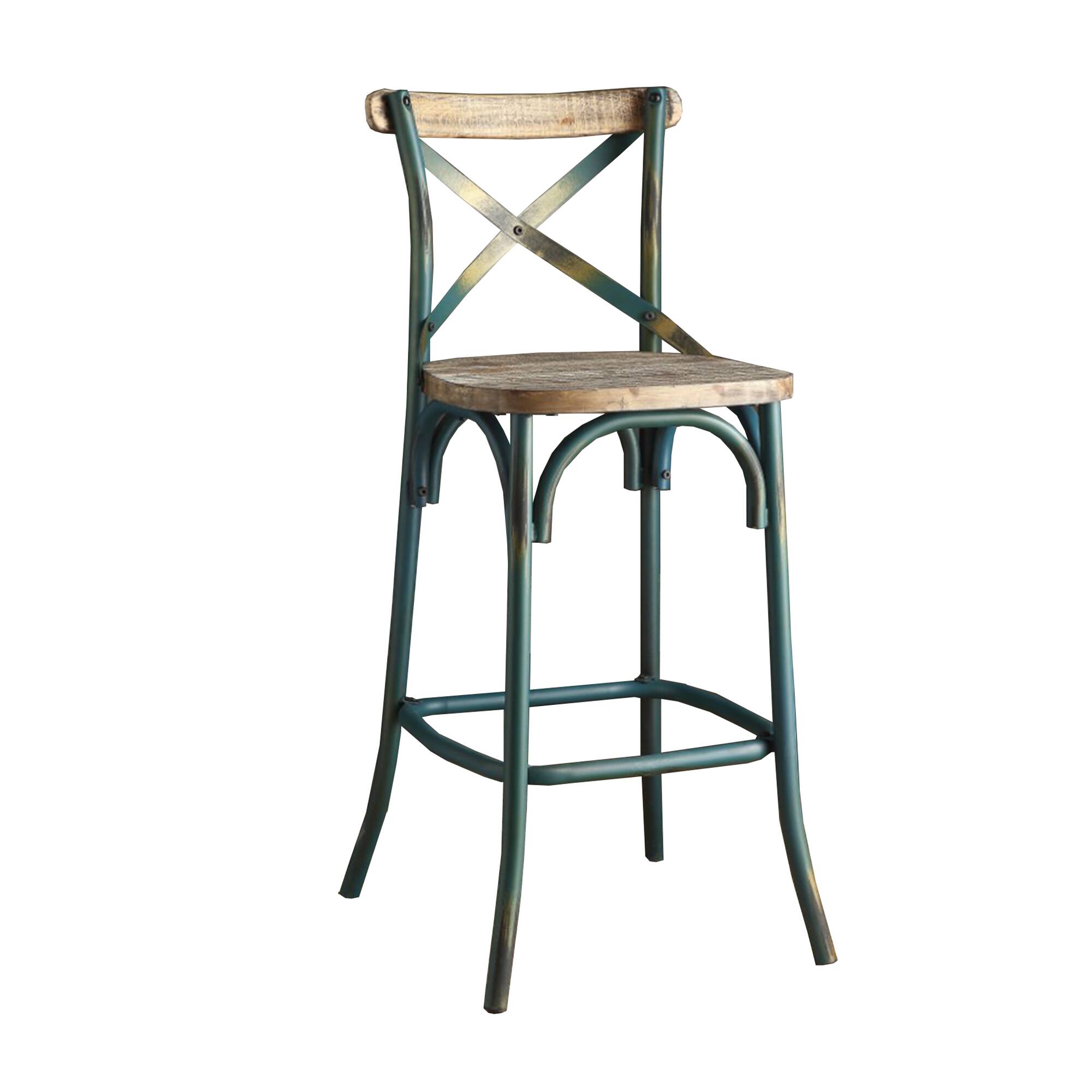 Front. Manhattan Lane - Wood & metal Bar Height Chair with X Style Panel back - Antique Sky Blue.