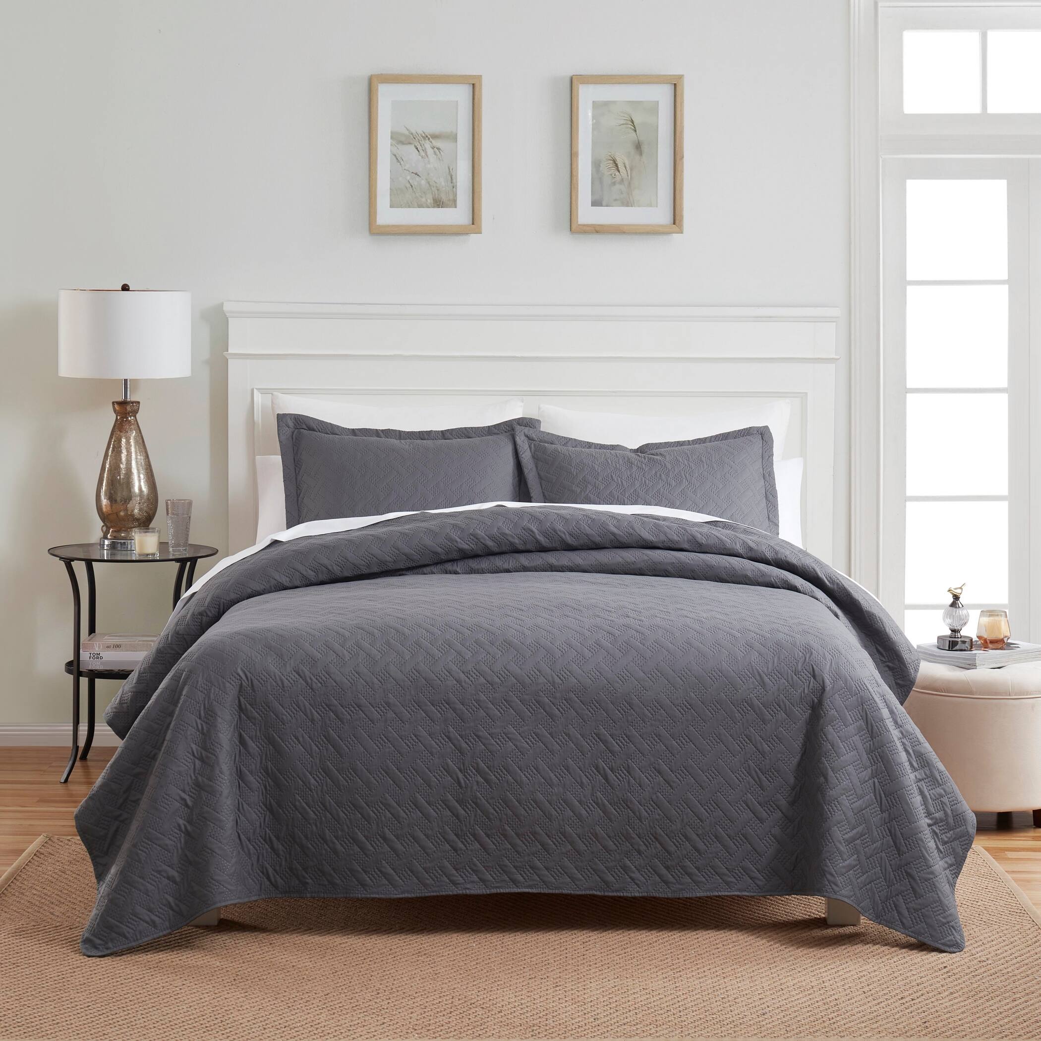 Angle. Dan River - Dan River 2 Piece Basket Pinsonic 1 quilt 1 sham - Charcoal.