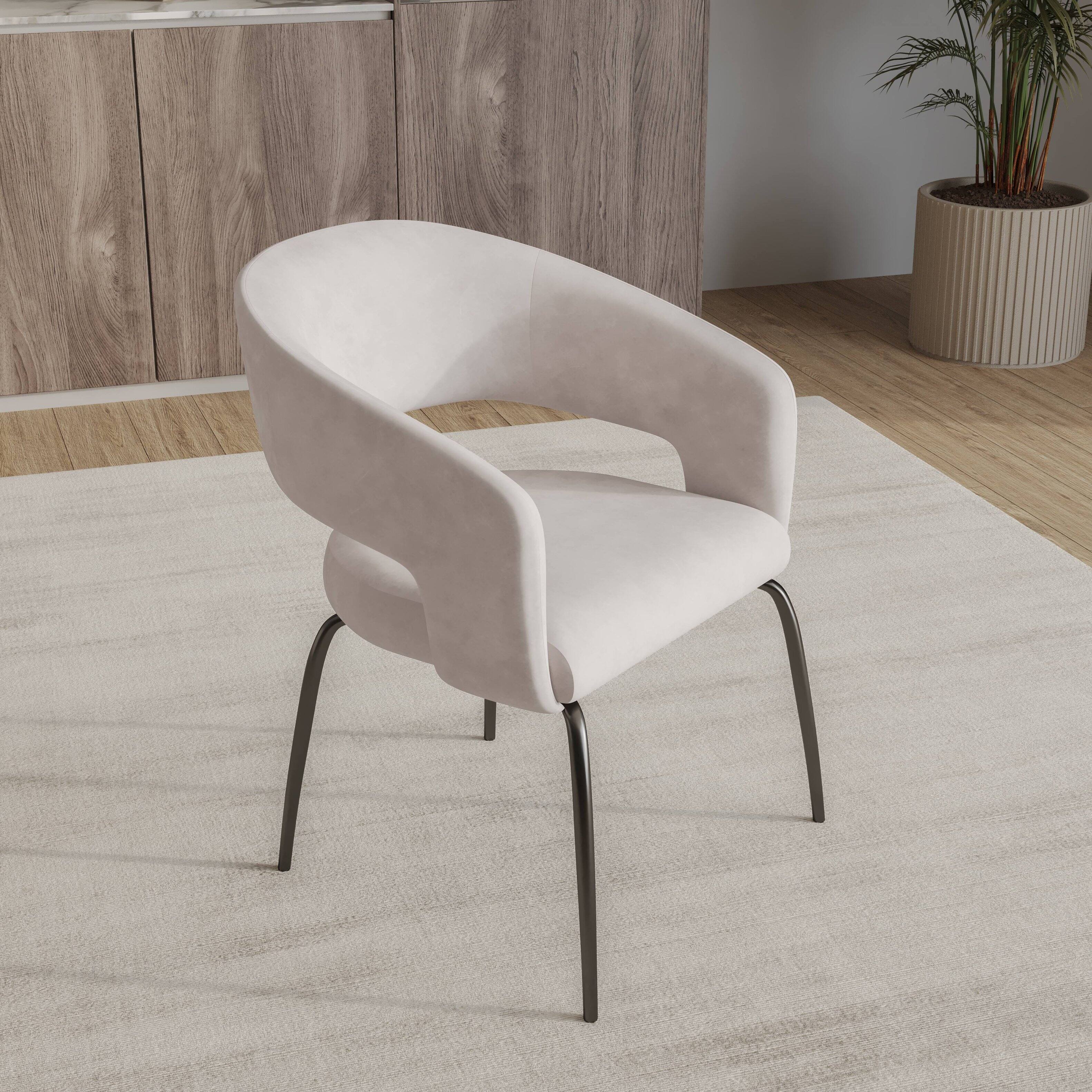 Left. LeisureMod - Gavin Modern Upholstered Dining Chair, Open Back Velvet/PU Leather Accent Chair with Metal Legs - Beige Velvet.