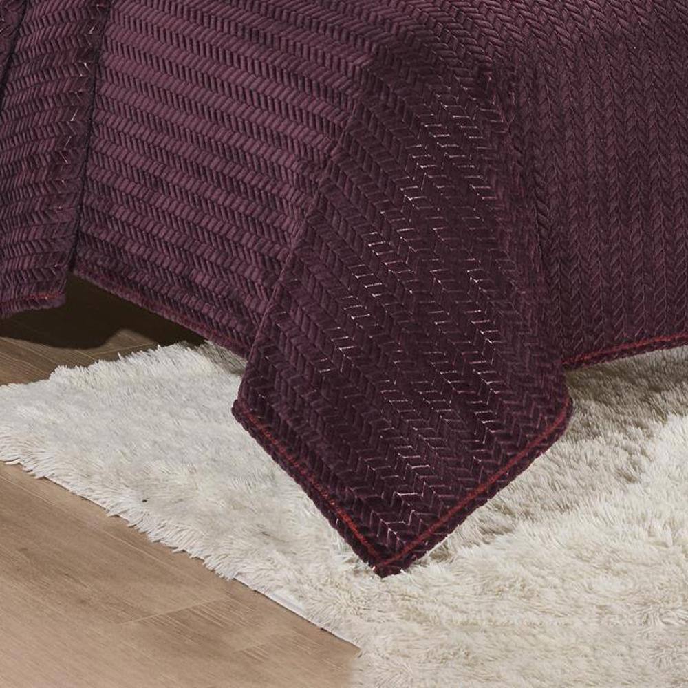 Alt View 1. Noble House - Chevron Reversible and Comfortable Braided Oversized Plush All Season Blanket, Queen, Plum - Plum.