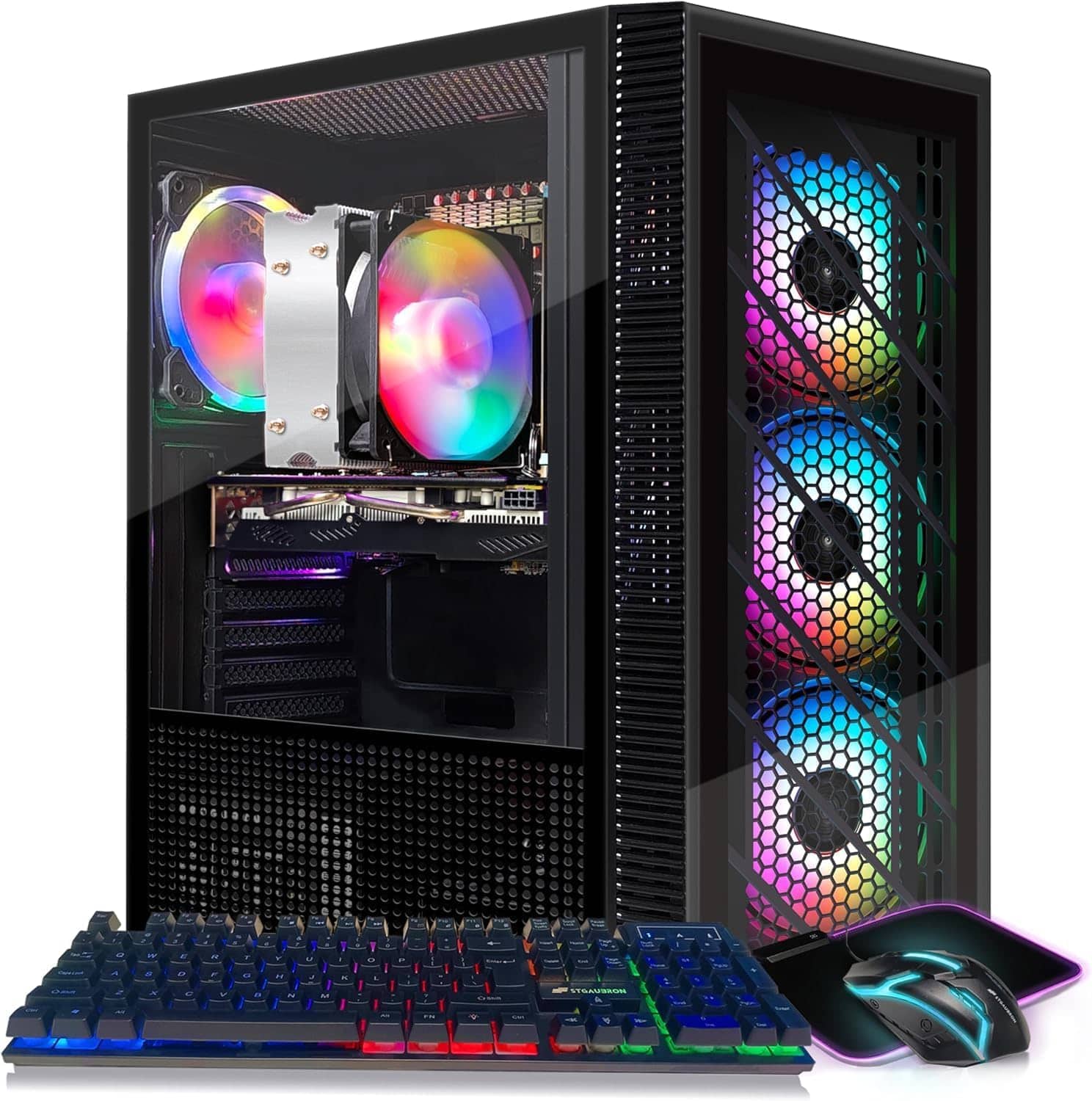 STGAubron - Gaming Desktop PC, AMD Ryzen 3 3200G 3.6 GHz, Radeon RX 580 16G GDDR5, 16G DDR4 RAM, 512G SSD, Win11 Home - Black