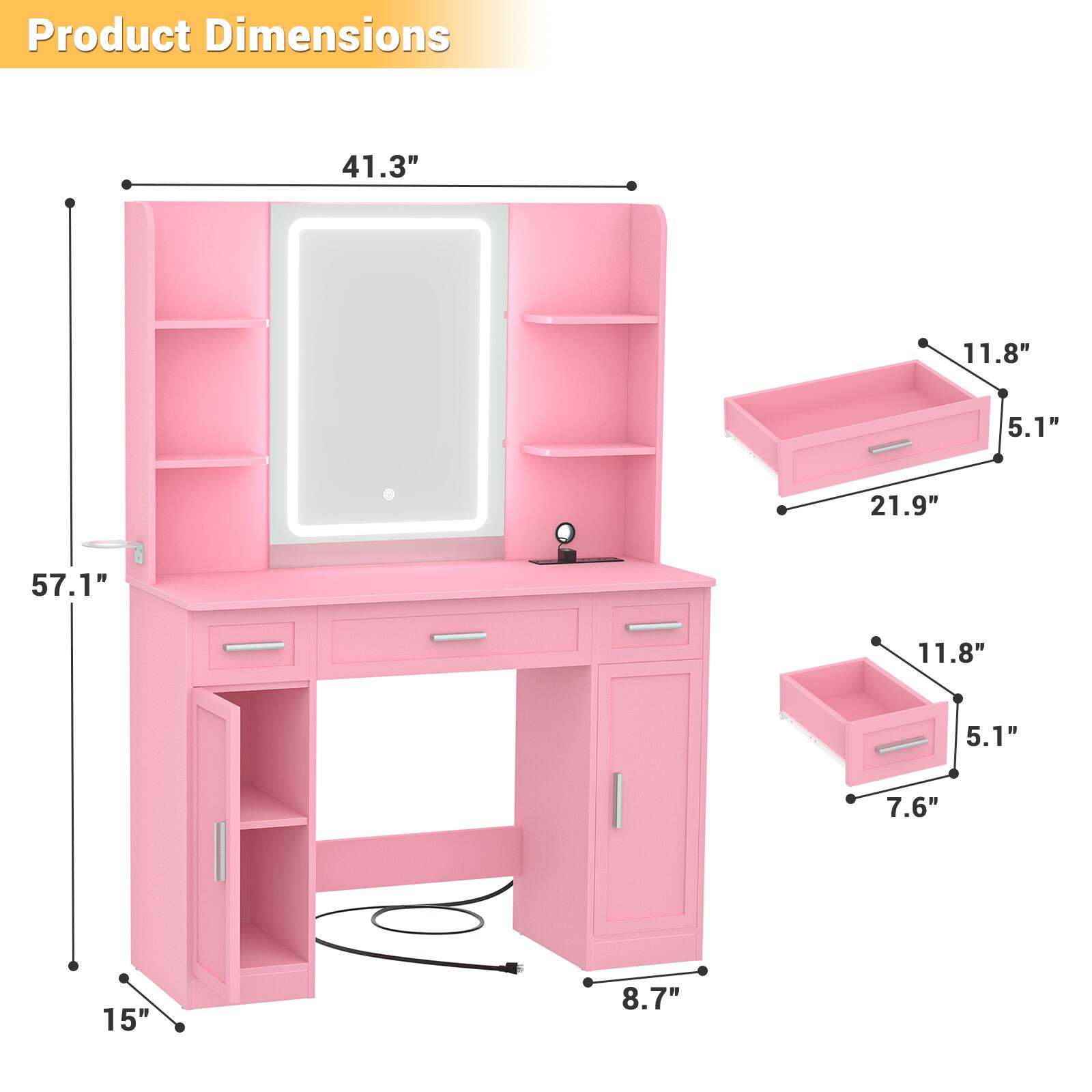 Product Dimensions: 41.3" x 11.8" x 5.1" x 21.9" x 57.1" x 11.8" x 5.1" x 7.6" x 15" x 8.7"