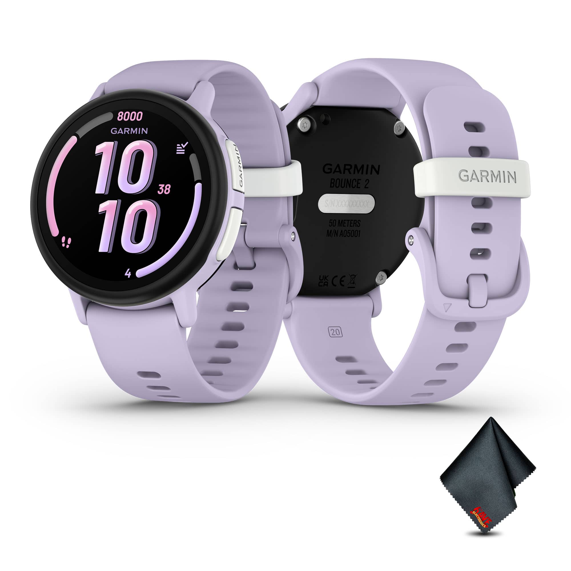 Garmin - Bounce 2, Kids Smartwatch, Light Purple, Microfiber Cleaning Cloth - Light Purple - (2025)