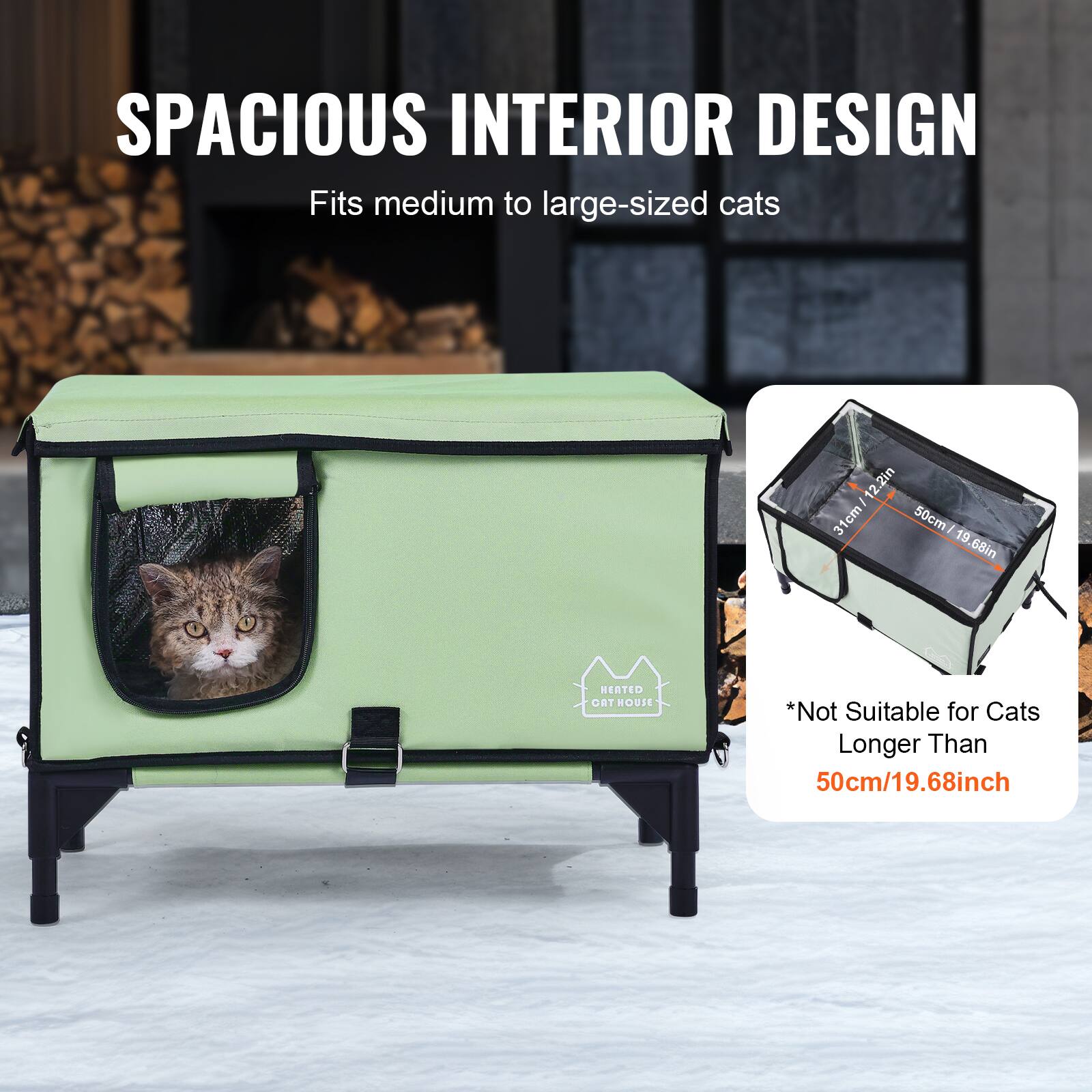 SPACIOUS INTERIOR DESIGN  
Fits medium to large-sized cats  

*Not Suitable for Cats Longer Than 50cm/19.68inch