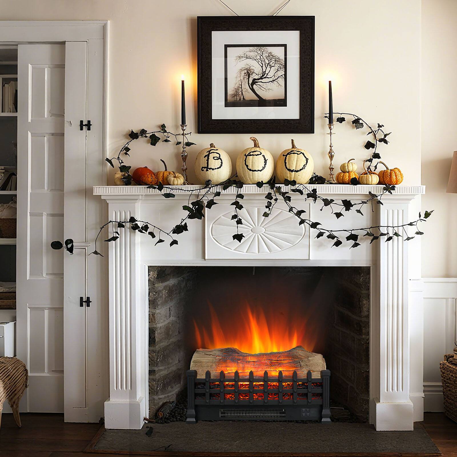 Alt View 5. Chateau Abodes - 20" Electric Fireplace, Freestanding Heater with 3D Log Set Insert for Indoor Use - Antique Black.