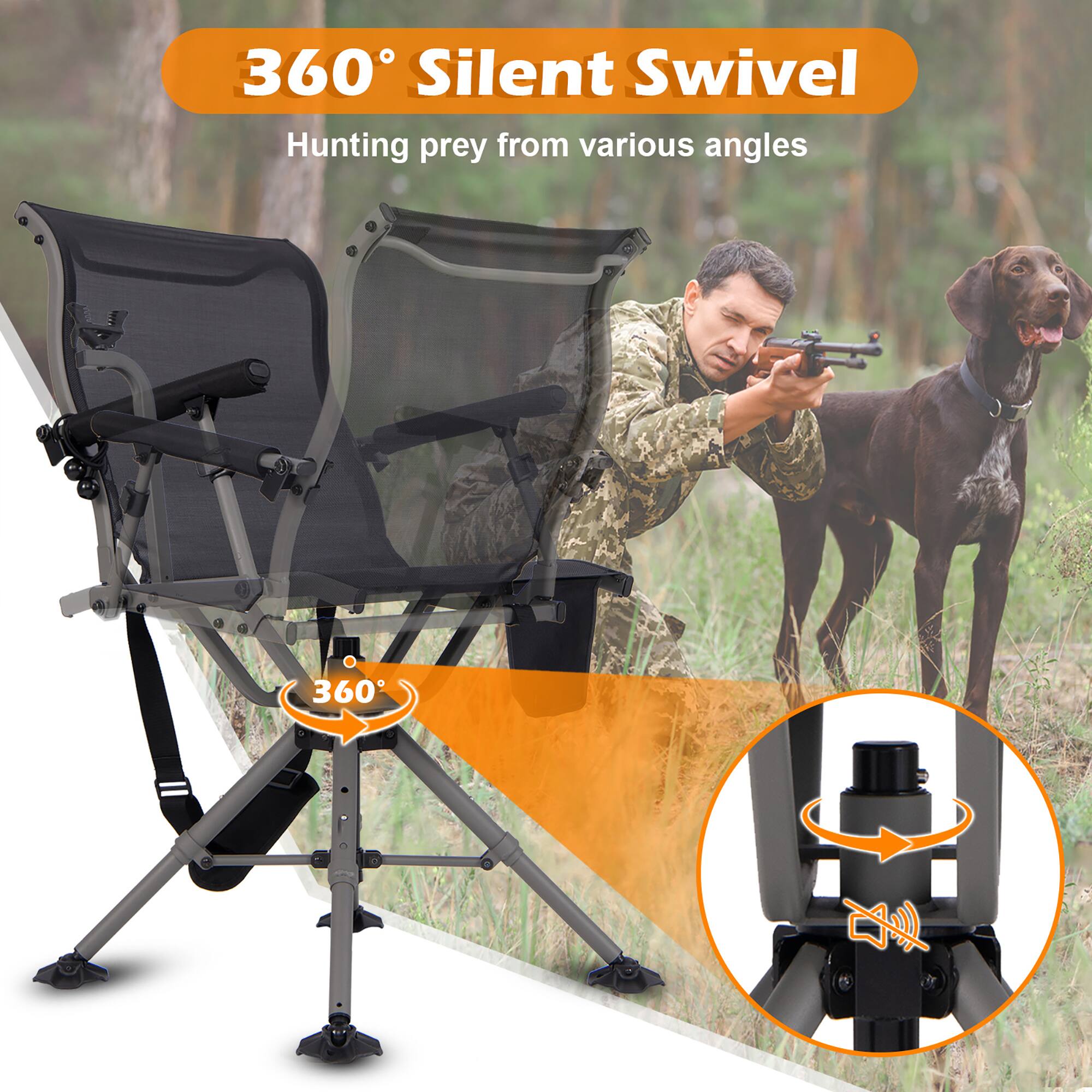 360° Silent Swivel  
Hunting prey from various angles