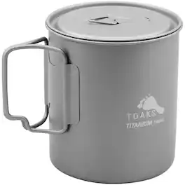 TOAKS - Ultralight Titanium Camping Cook Pot with Foldable Handles and Lid - 750ml - Silver