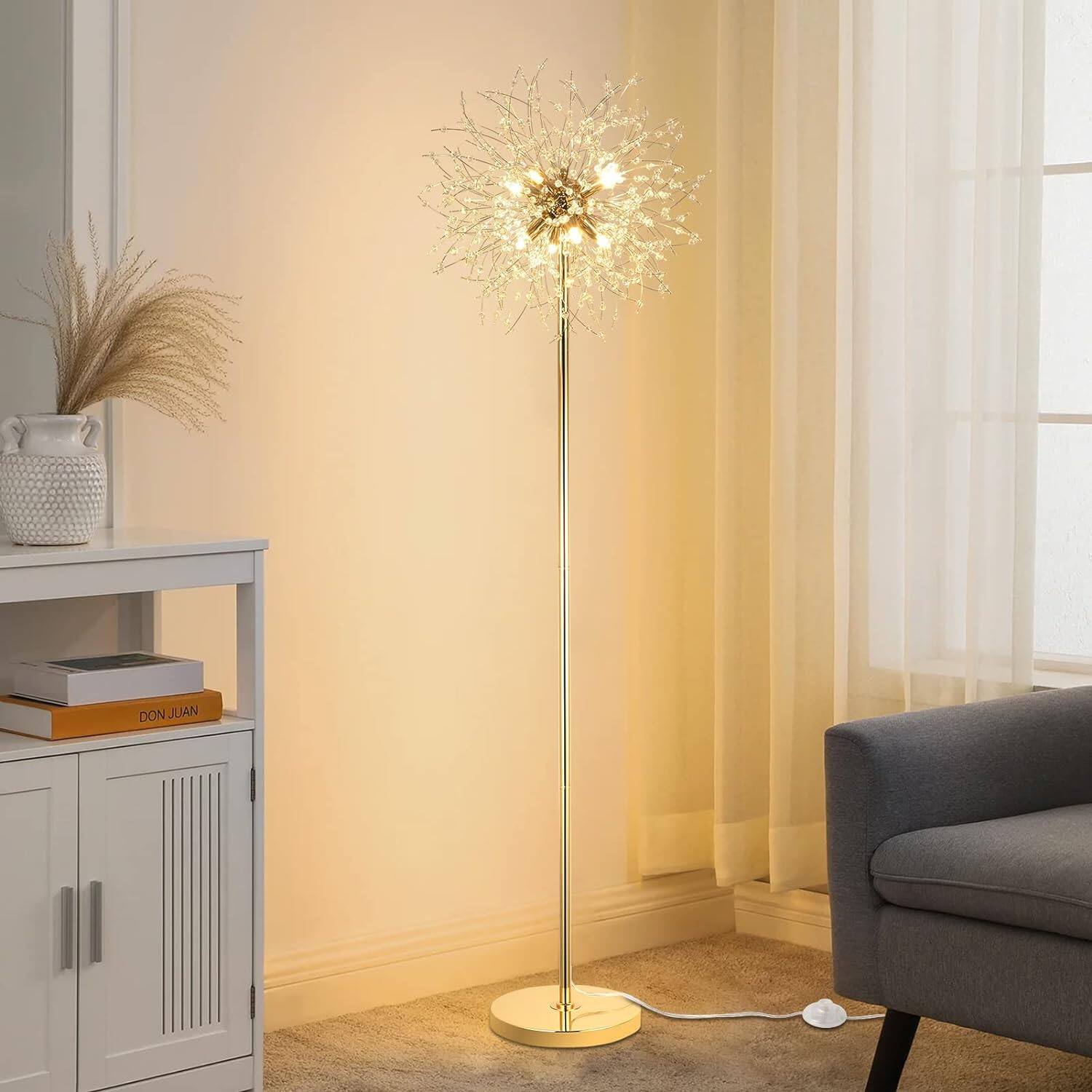 Alt View 3. Z-Edge - 69" Crystal Floor Lamp, Modern Standing Lamp with K9 Crystal, LED Floor Lamp, Metal Tall Pole Lamp for Living Room - Gold.
