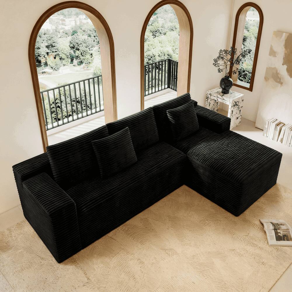 Alt View 1. Kadyn - 104" Right Chaise Modular Sectional, Cloud Couch Design with Deep Seats and Ready to Use Setup, Black - Black.