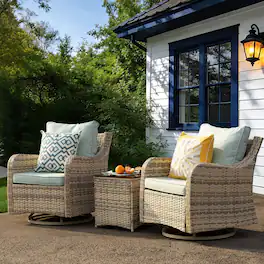 Yardgrace - 3-Piece Outdoor Swivel Rocker Set – Washable Cushions & Tempered Glass Table for Patio, Lawn, Porch, Backyard - Blue