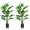 Front. Costway - Costway 2PCS 5ft Artificial Tree Fake Monstera Deliciosa Plant in Pot with 15 Split Leaves Faux Plant - Green,Black.