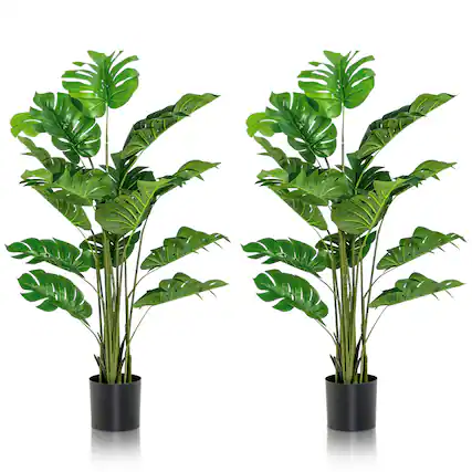 Front. Costway - Costway 2PCS 5ft Artificial Tree Fake Monstera Deliciosa Plant in Pot with 15 Split Leaves Faux Plant - Green,Black.
