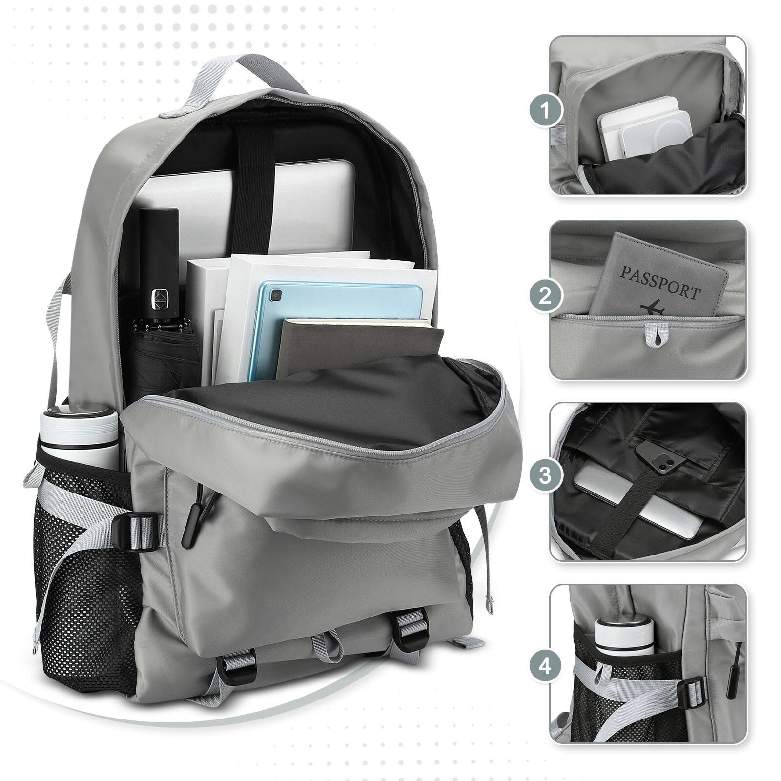 Alt View 3. Unique Bargains - 28L Laptop Backpack, Business for Men, Casual TSA Approved Travel for Women, Water Resistant Daypack - Grey.