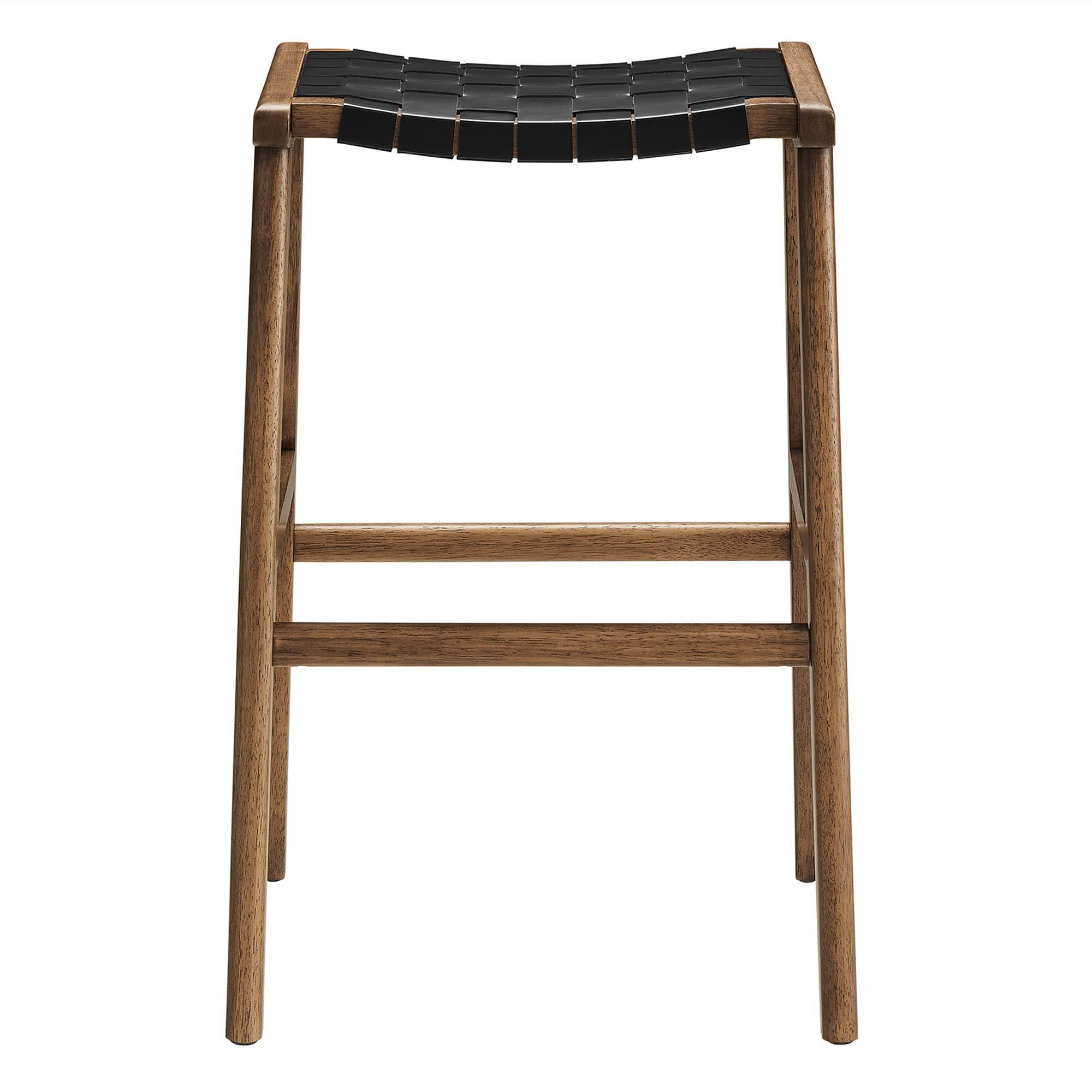 Alt View 5. Modway - Saoirse Leather Wood Bar Stool Set of 2 by Modway - Walnut Black.
