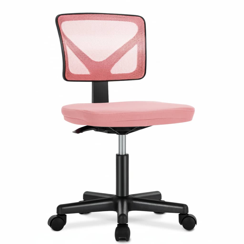 AOITUN - Armless Office Chair, Mesh Swivel Task Chair, Adjustable Ergonomic Computer Desk Chair for Small Spaces - Pink