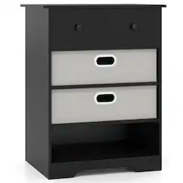 Costway - 4-Drawer Dresser Modern Chest Storage Organizer with Open Shelves Anti-Tip Kits - Black
