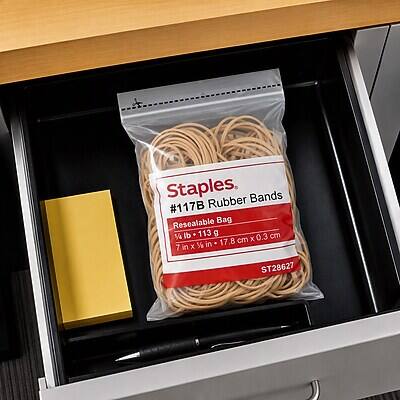 Staples, Rubber Bands #117B Resealable Bag 1/4 lb 113 g 0.3 cm 17.8 cm X 7 in X 1/4in ST28627