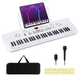 Costway - 61Key Keyboard Piano for Beginners,Electric Portable Digital Piano with Music Stand - White