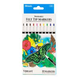 BAZIC Products - Felt Tip Washable Markers 10 Colors